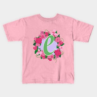 Monogram E, Personalized Floral Initial Kids T-Shirt